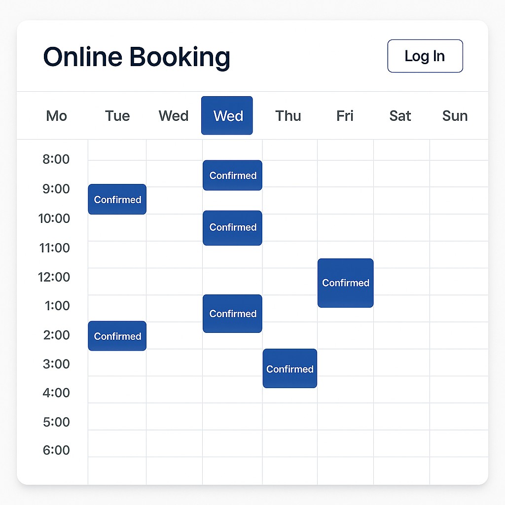 Booking calendar interface showing a week with several appointments